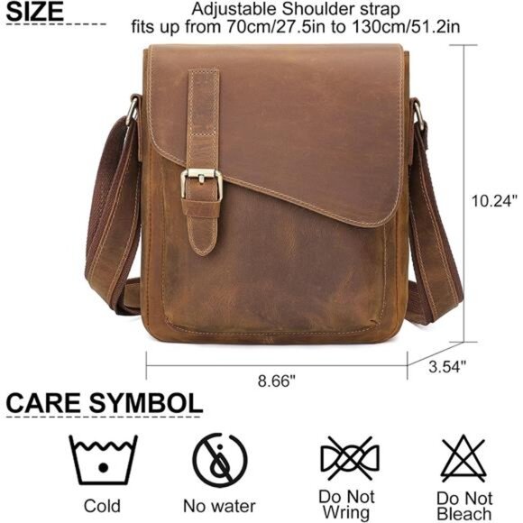 Mens Leather Messenger Bag Crossbody Shoulder Bag Vintage Waterproof Casual Purs - Picture 3 of 7